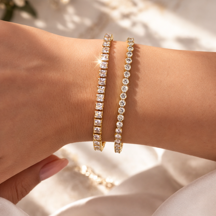 Set Brățări Tennis Aurii Damă 3mm și 2mm Reglabilă și Fixă Inoxidabile Rezistente la Apă Cadou