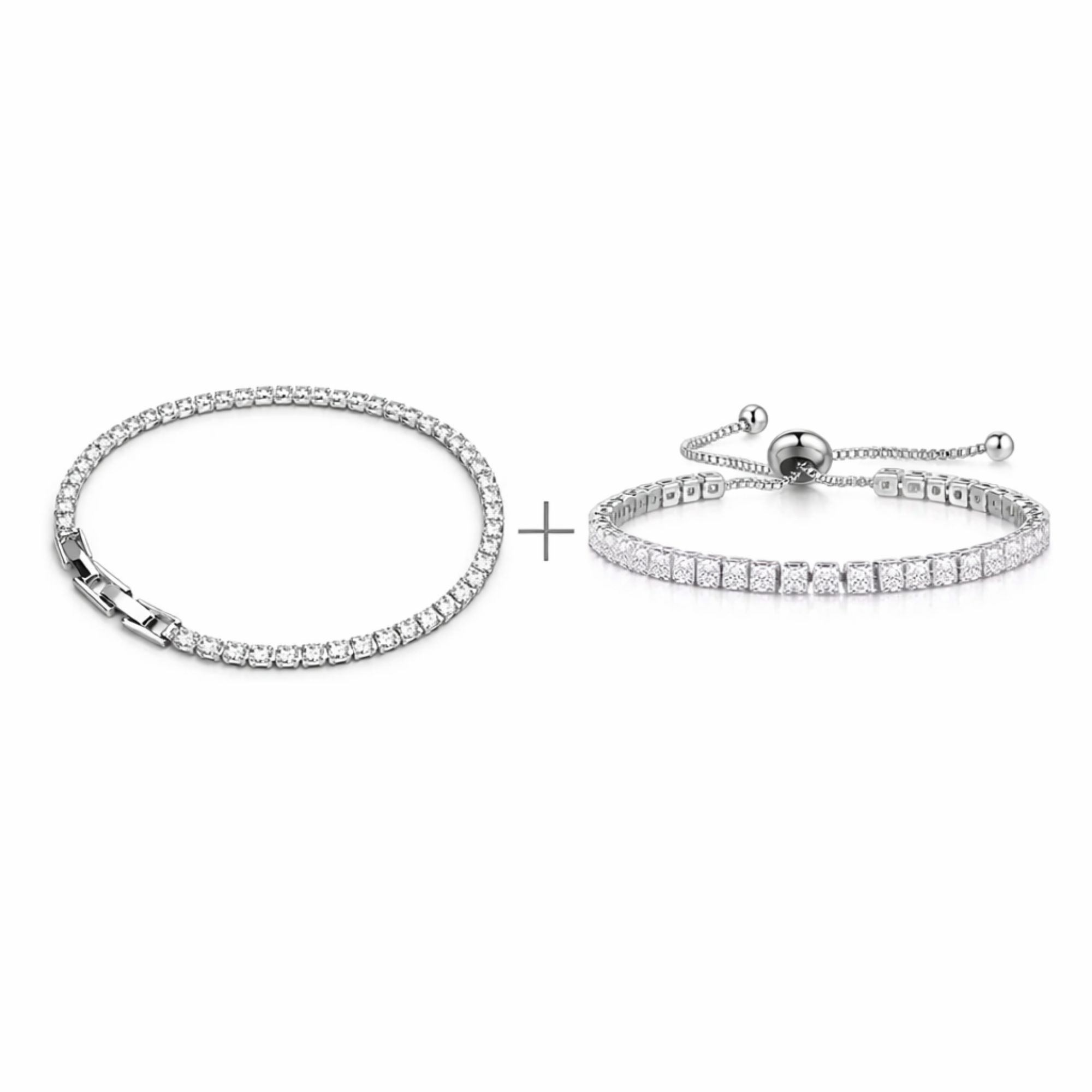 Set Brățări Tennis Argintii Damă 3mm și 2mm Reglabilă și Fixă Inoxidabile Rezistente la Apă Cadou