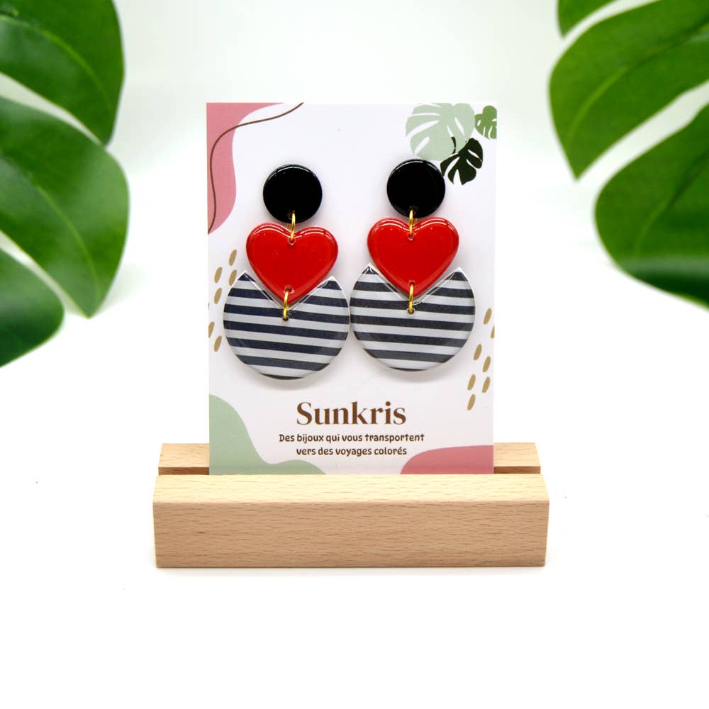 Cercei CUORE MARIN – Inimă Roșie și Dungi Navy Handmade | Zallmorra Artisan Collection
