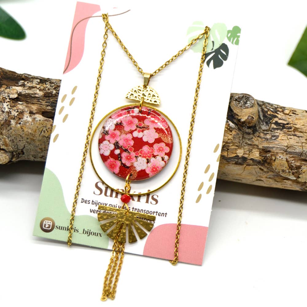 Colier SAKURA ROUGE – Handmade din Rășină și Oțel Inoxidabil Auriu | Zallmorra Artisan Collection