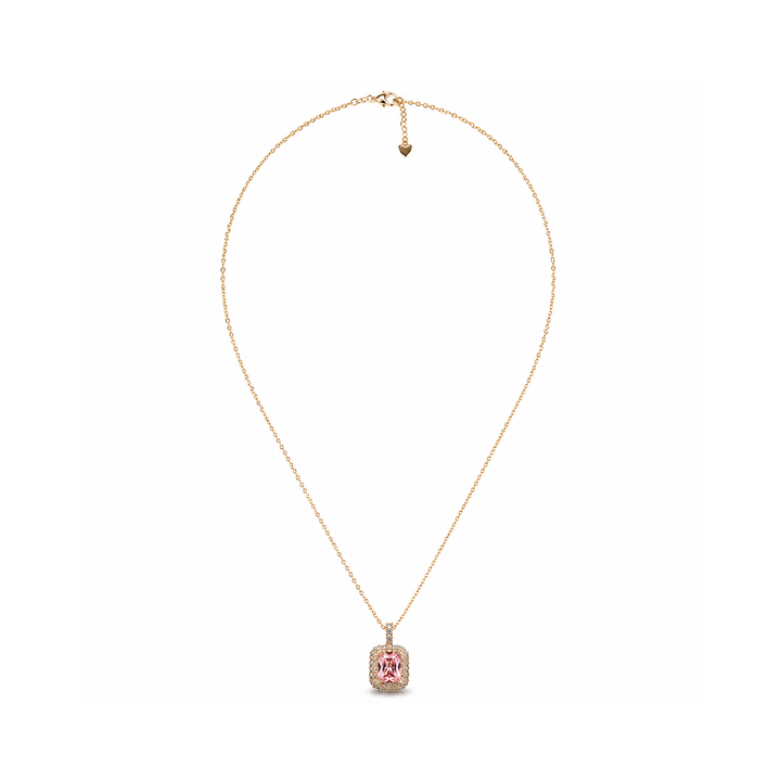 Colier Elegant Pink Radiance din Oțel Inoxidabil Auriu – Pandantiv Roz cu Cristale Zirconiu