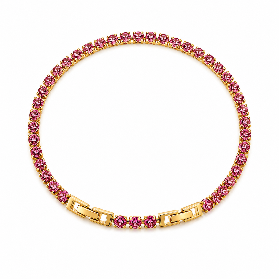 Brățară Tennis Aurie cu Pietre Roz 2 mm – Elegantă, Reglabilă 17+2 cm,inoxidabila