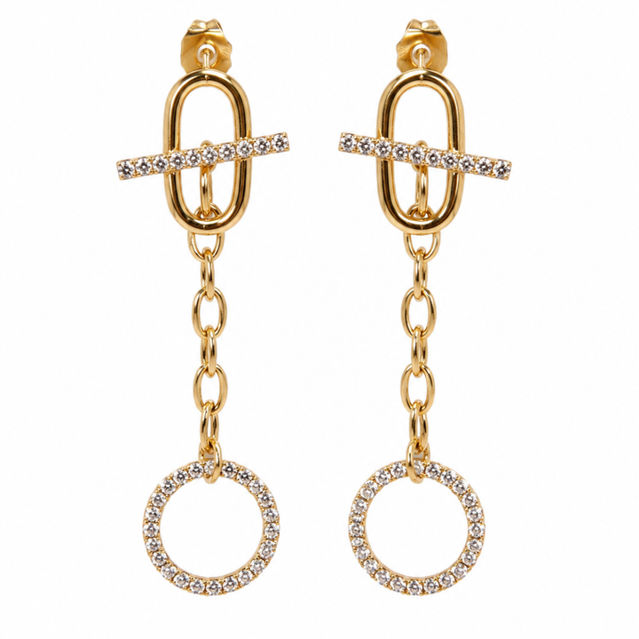 Cercei Damă Aurii Eleganți cu Zirconiu Strălucitor – Oțel Inoxidabil Rezistent la Apă, Design Premium Luxury