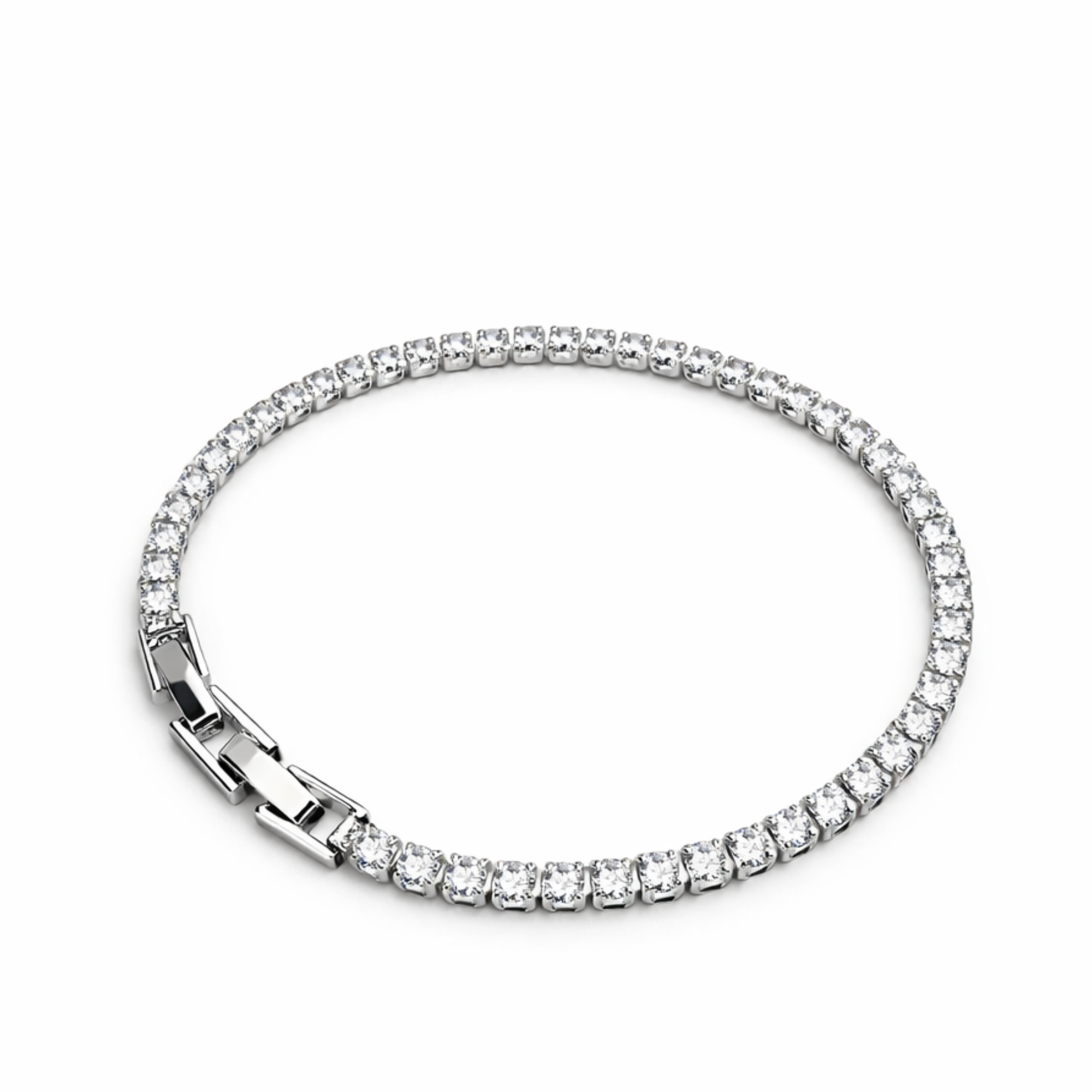 Brățară tennis argintie cu zirconiu 2mm, placată aur alb, reglabilă 17-20 cm