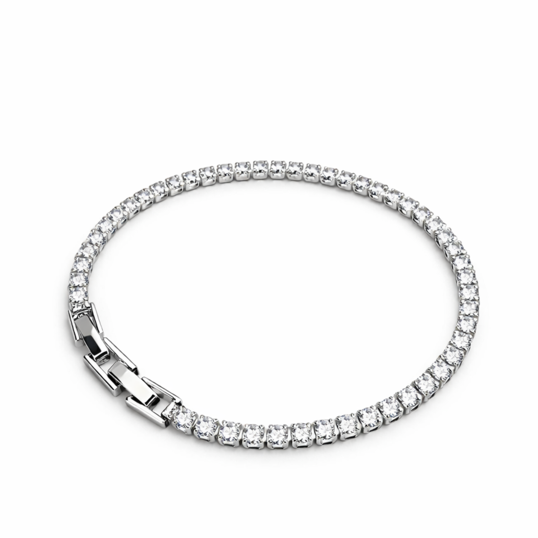 Brățară tennis argintie cu zirconiu 2mm, placată aur alb, reglabilă 17-20 cm