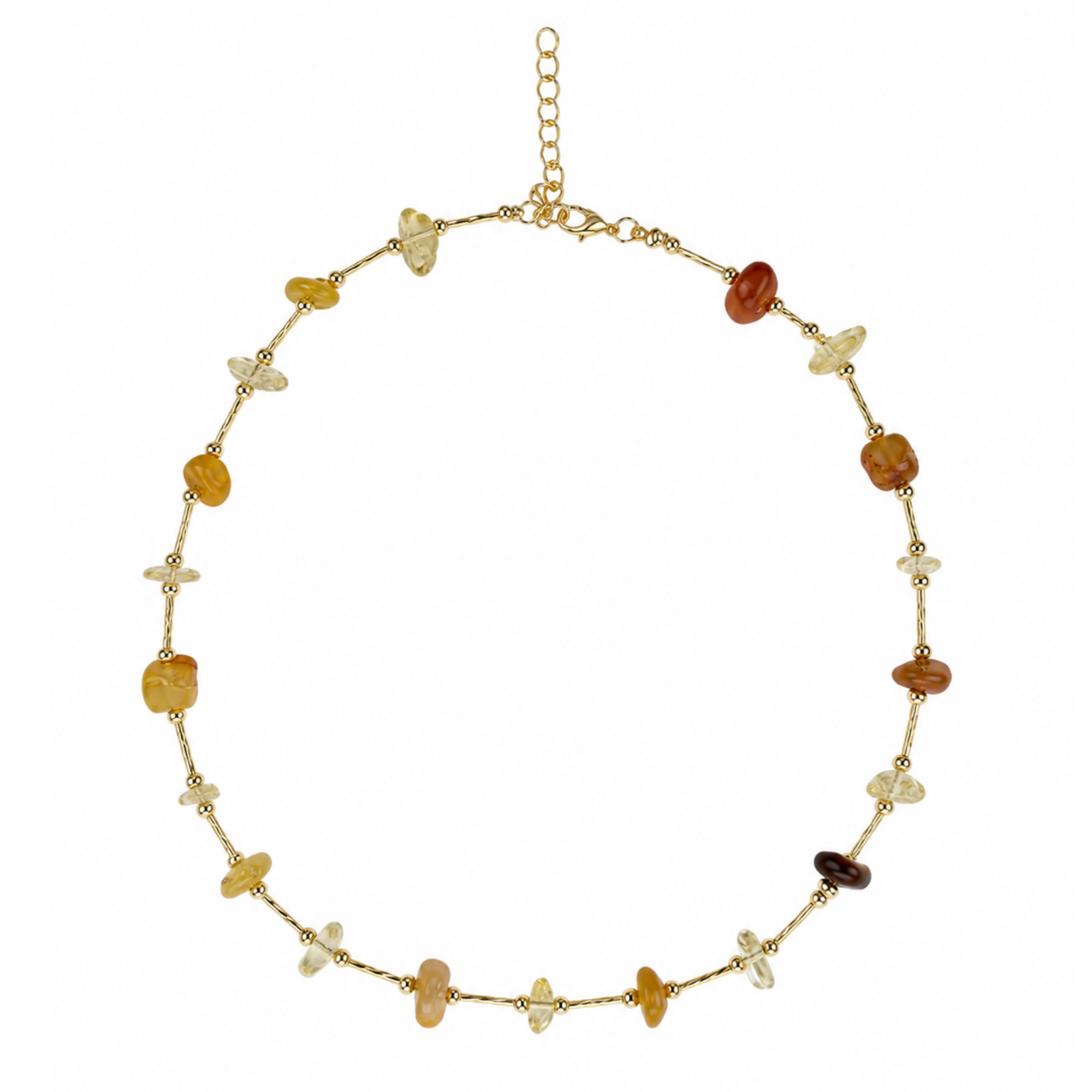 Colier Damă cu Pietre Naturale Galben & Orange din Oțel Inoxidabil – Waterproof, 40+5 cm – Elegant Daily Necklace