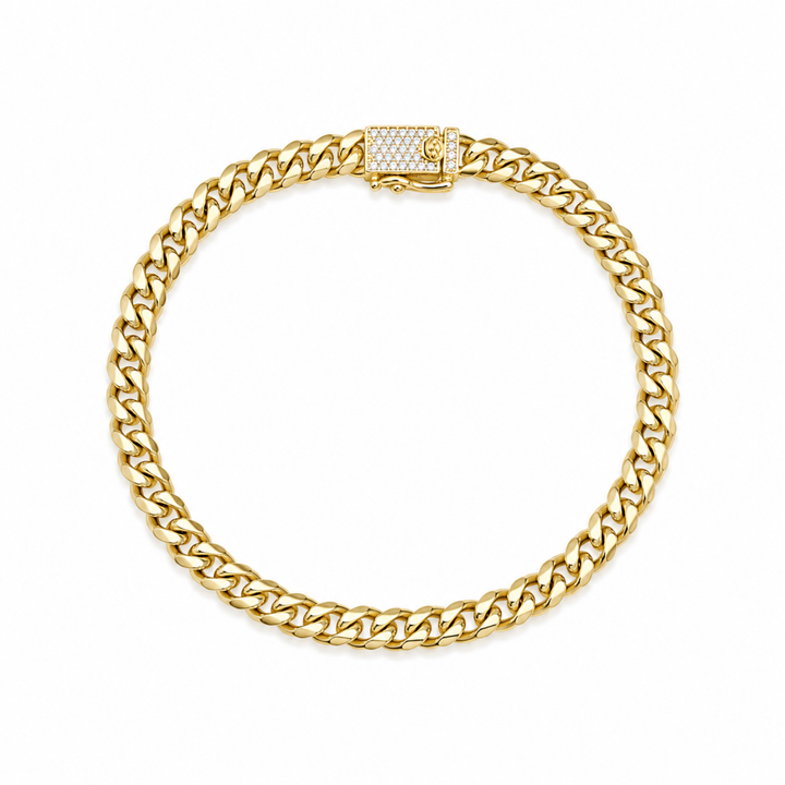 Brățară Cuban Gold Unisex 50 mm cu Închidere Ice Out –Suflat cu Aur, Rezistentă la Apă, Cutie Cadou Inclusă