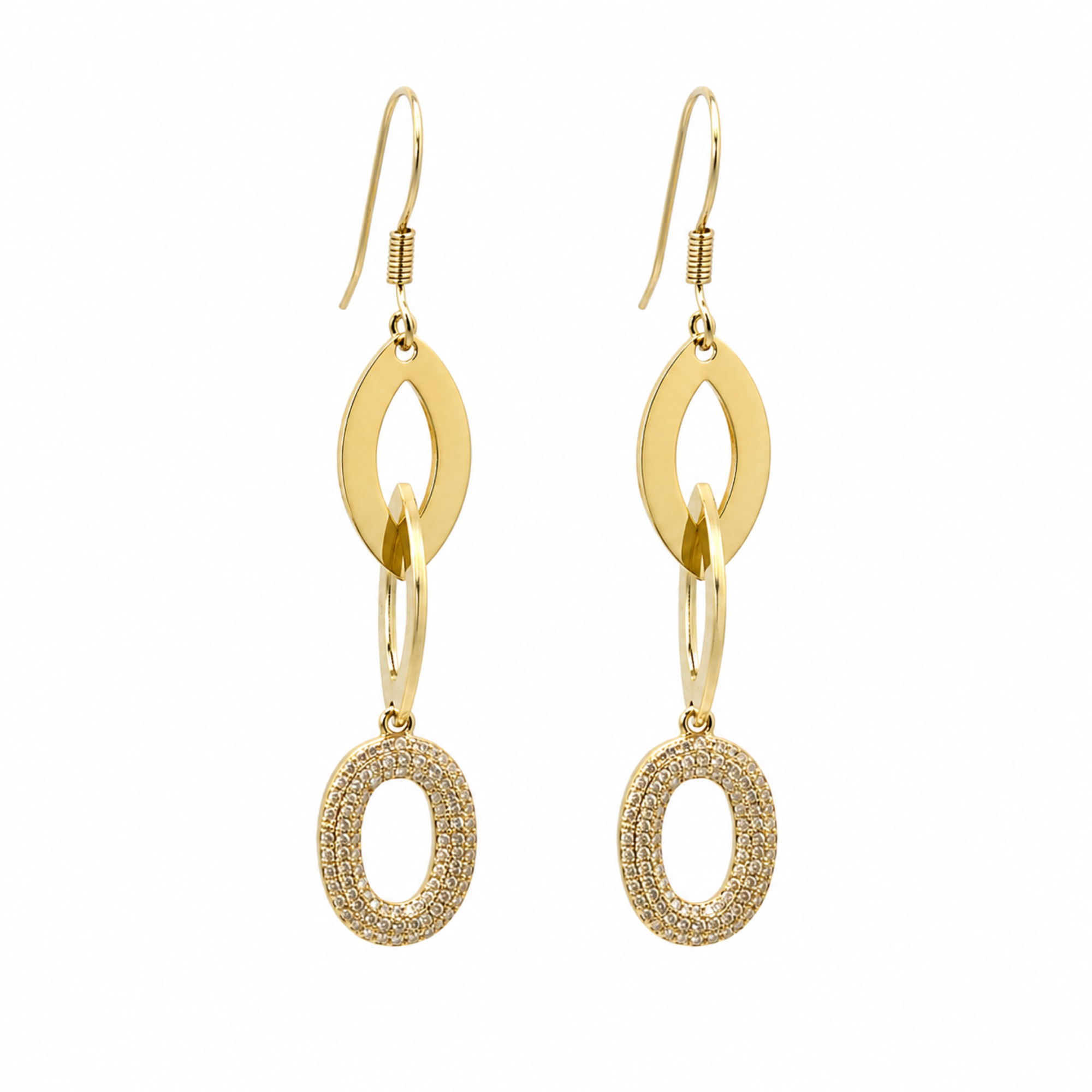 Cercei Statement Aurii cu Zirconiu – Eleganță Minimalistă și Strălucire Premium