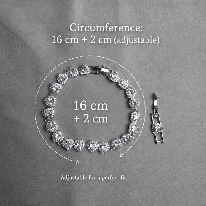 Brățară Tennis Angelic Heart argintie – cu cristale strălucitoare în formă de inimă, design elegant