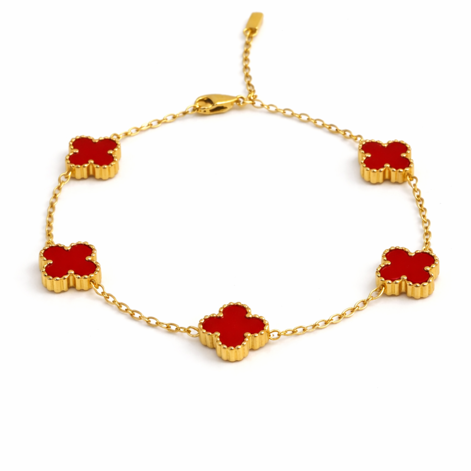 Set Brățări Trifoi Roșii Damă Aurii Inoxidabile Rezistente la Apă Cadou Elegant