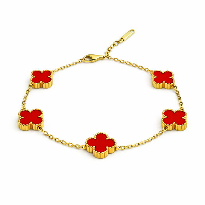 Set Brățări Trifoi Roșii Damă Aurii Inoxidabile Rezistente la Apă Cadou Elegant