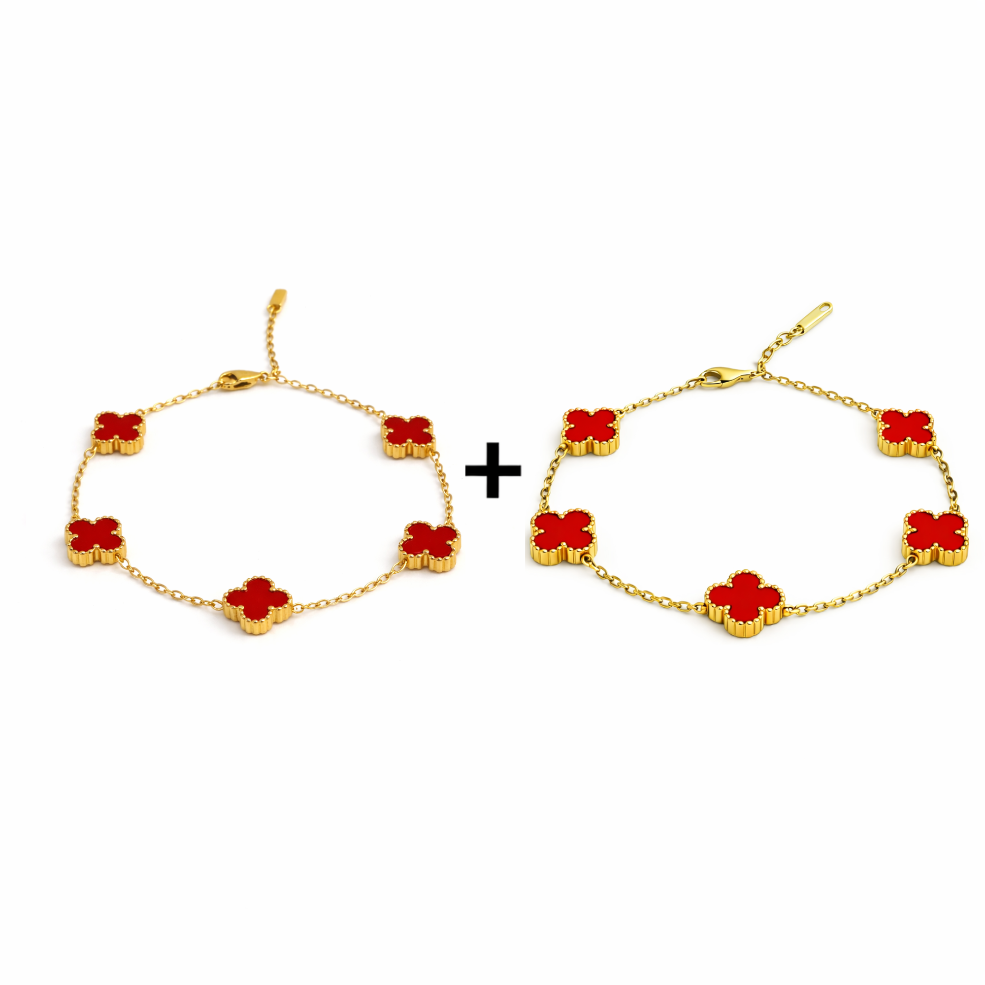 Set Brățări Trifoi Roșii Damă Aurii Inoxidabile Rezistente la Apă Cadou Elegant