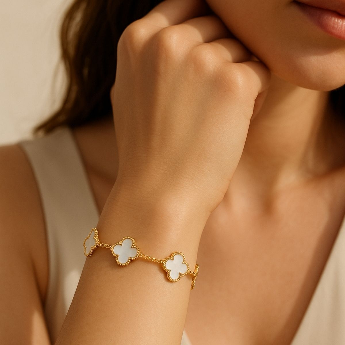 Brățara Zallmorra– „White Clover ” cu trifoi  alb MINI