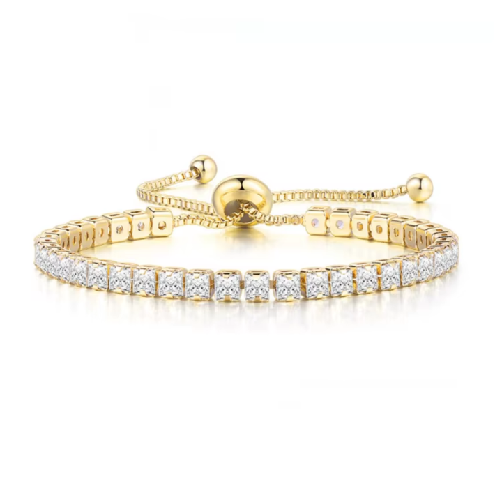 Set Brățări Aurii Damă – Brățară Tennis Reglabilă + Brățară Lacăt și Cheie, Inoxidabil