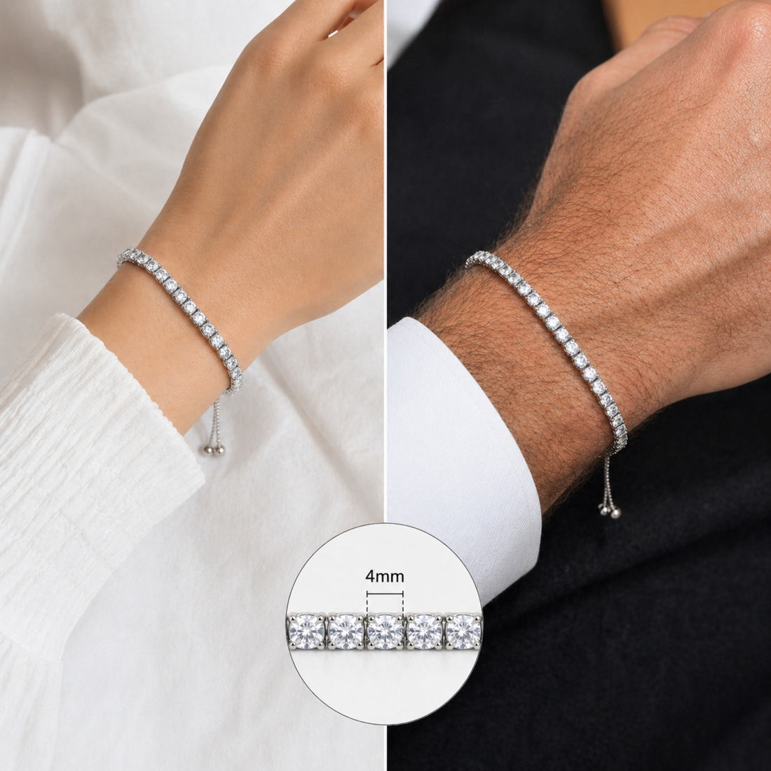 Brățară Tennis Reglabilă Argintie Unisex cu Pietre 4mm din Oțel Inoxidabil