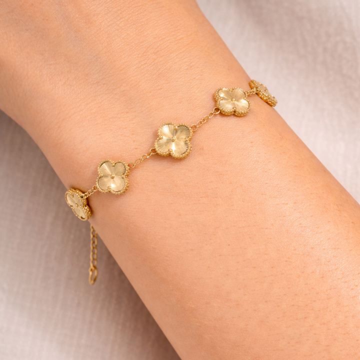 Brățară Damă Oțel Inoxidabil Aurie Clover 5 Flori Rezistentă la Apă Reglabilă Elegantă