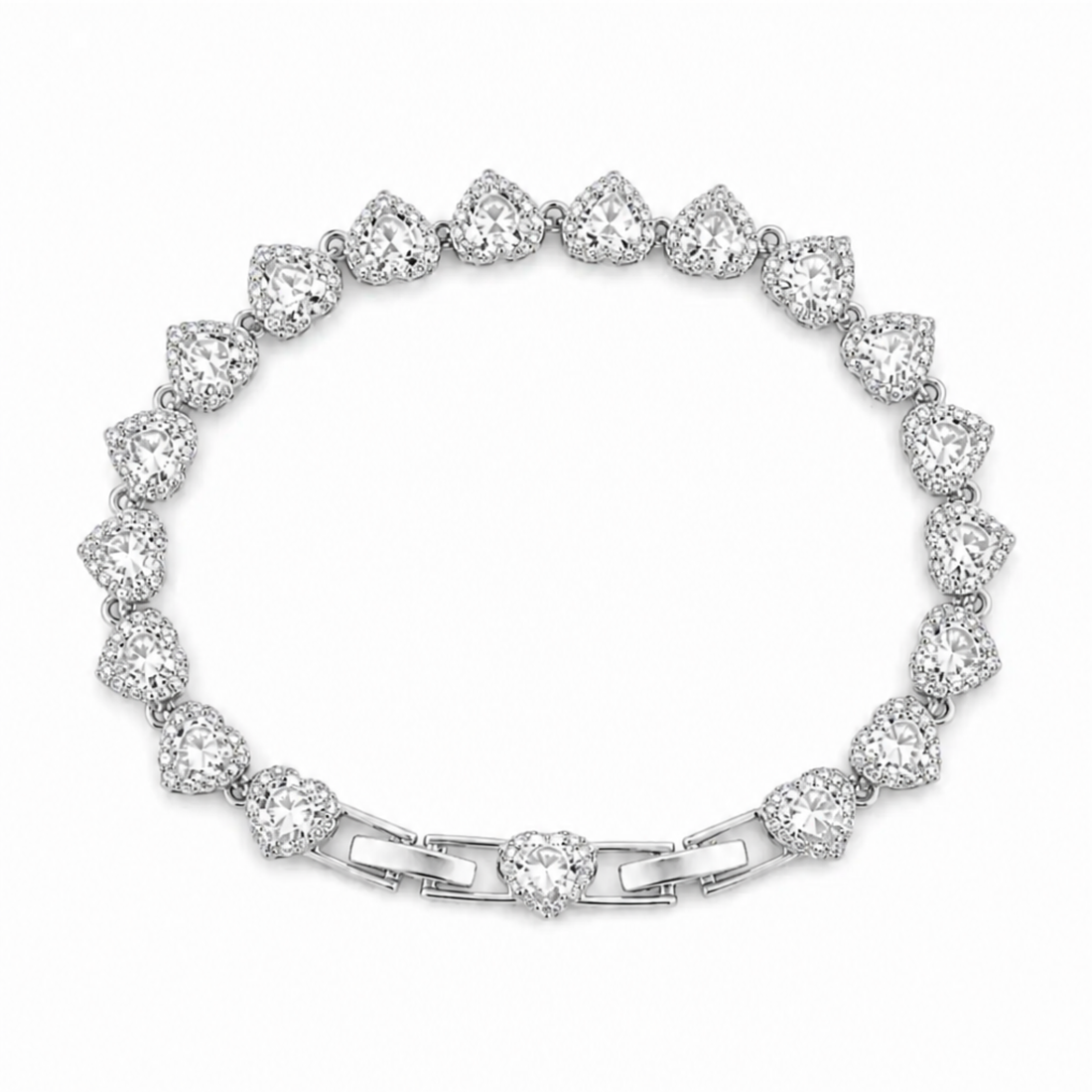 Brățară Tennis Angelic Heart argintie – cu cristale strălucitoare în formă de inimă, design elegant