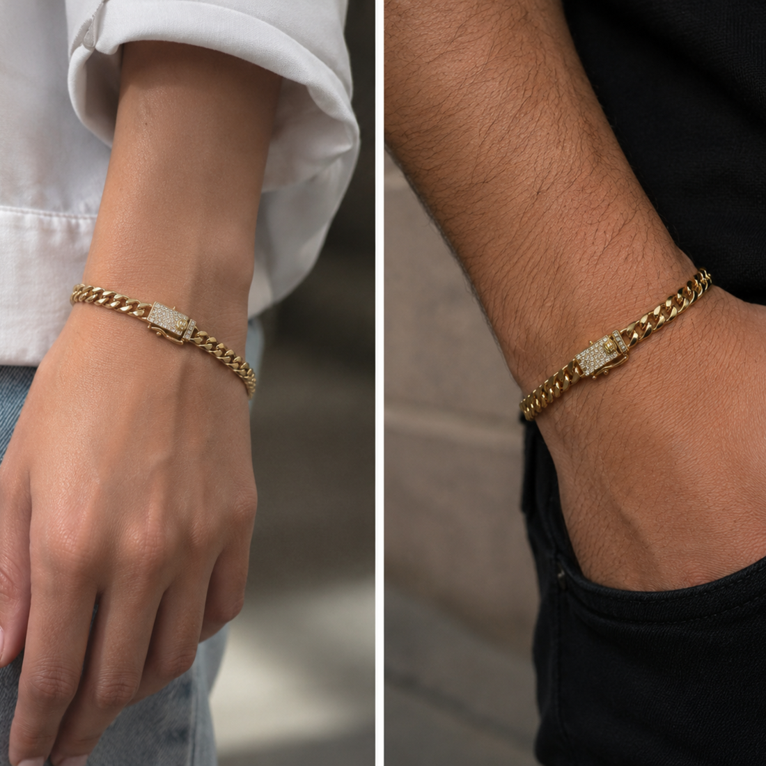 Brățară Cuban Gold Unisex 50 mm cu Închidere Ice Out –Suflat cu Aur, Rezistentă la Apă, Cutie Cadou Inclusă