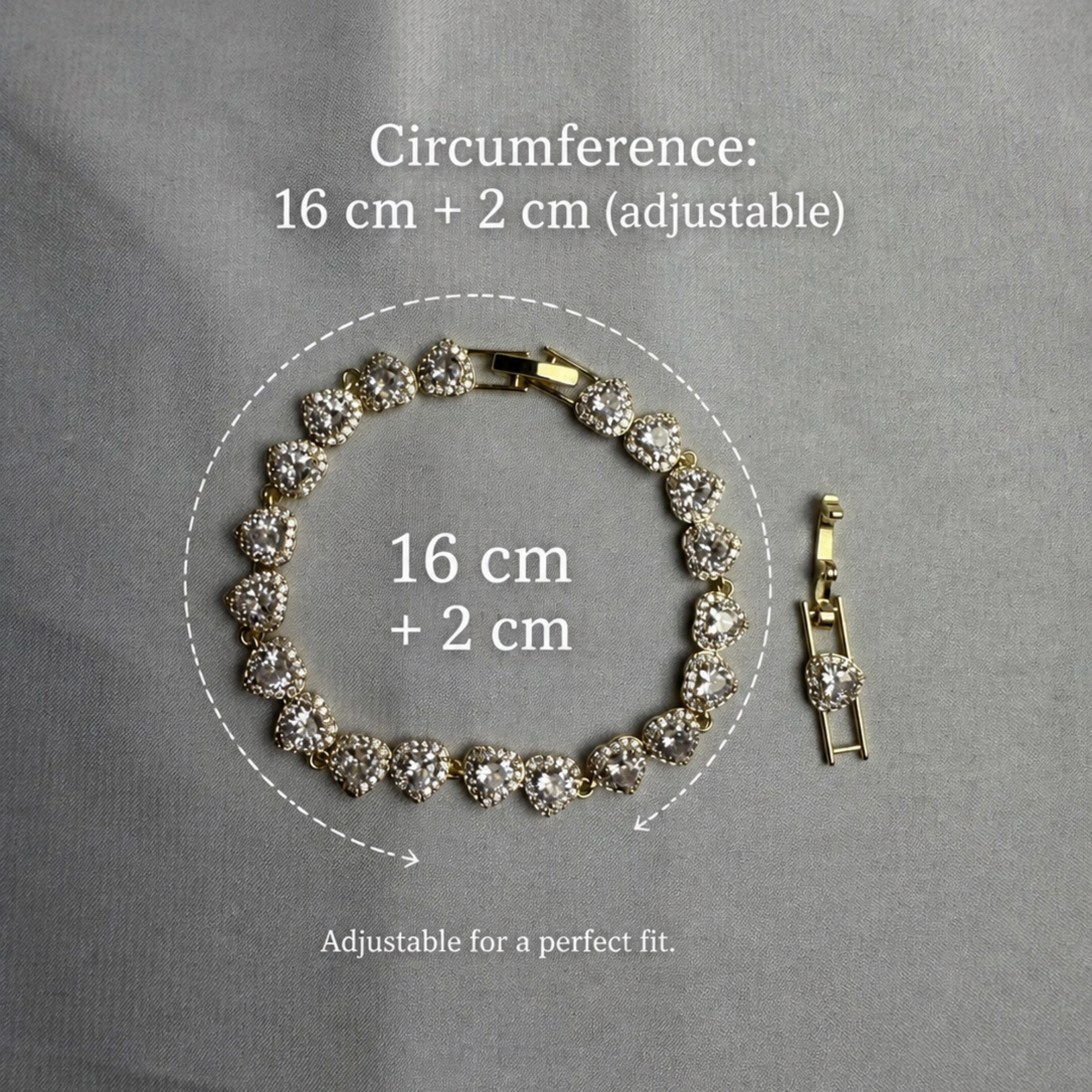 Brățară Tennis Angelic Heart aurie – cu cristale strălucitoare în formă de inimă, design elegant