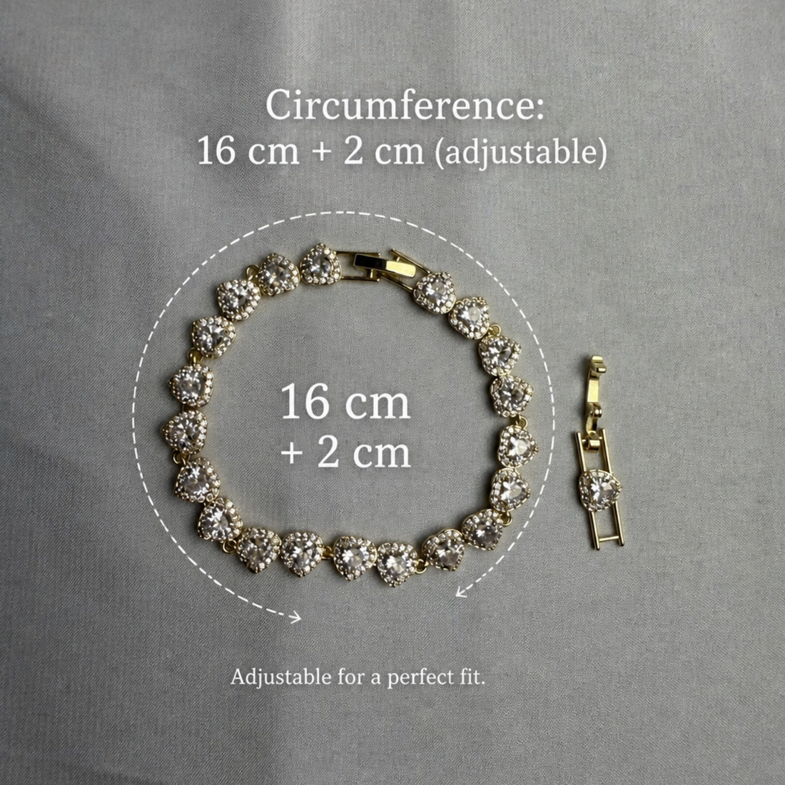 Brățară Tennis Angelic Heart aurie – cu cristale strălucitoare în formă de inimă, design elegant
