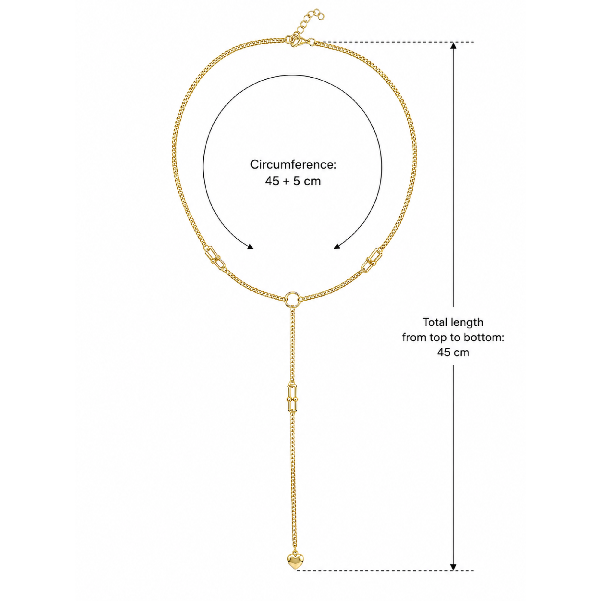 Lănțișor Gold Y Necklace cu Inimă din Oțel Inoxidabil – Waterproof, Elegant & Reglabil 40+5 cm