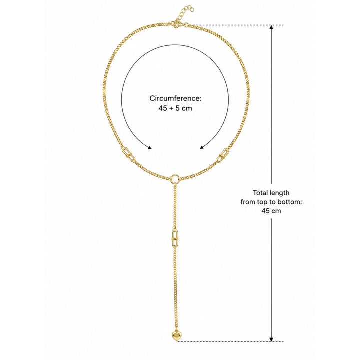 Lănțișor Gold Y Necklace cu Inimă din Oțel Inoxidabil – Waterproof, Elegant & Reglabil 40+5 cm