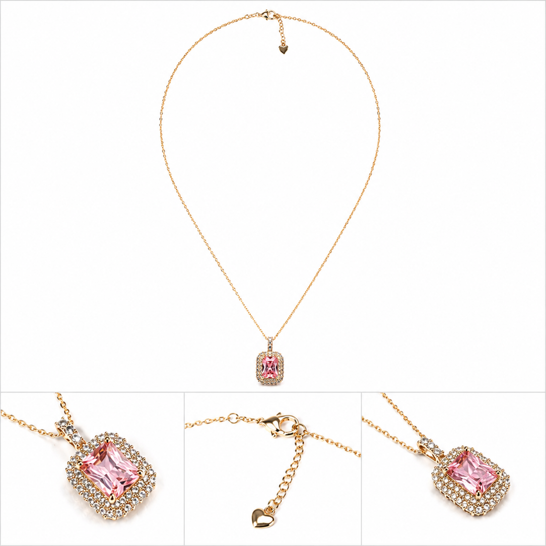 Colier Elegant Pink Radiance din Oțel Inoxidabil Auriu – Pandantiv Roz cu Cristale Zirconiu