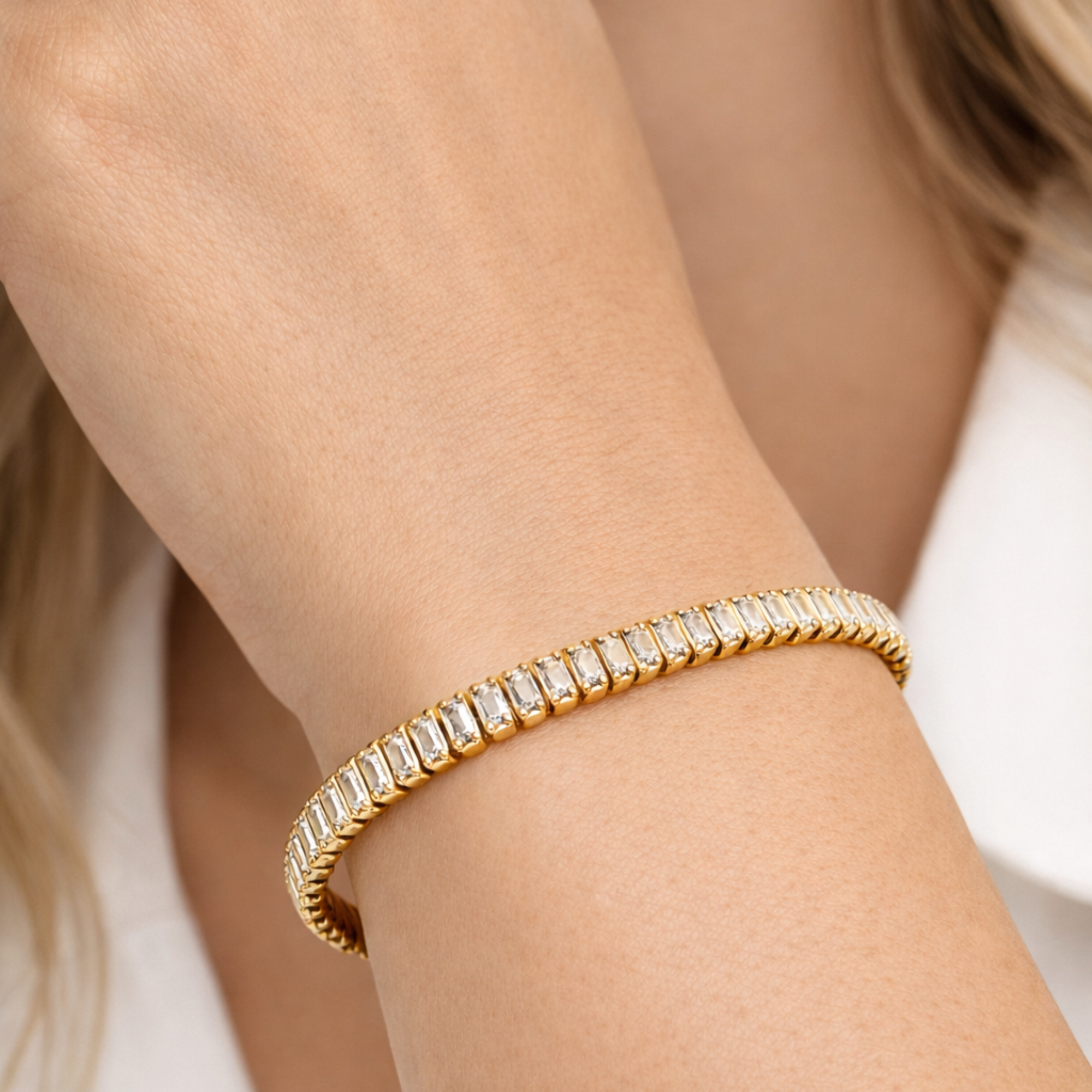 Brățară Tennis Baguette Gold | Bratari Zallmorra