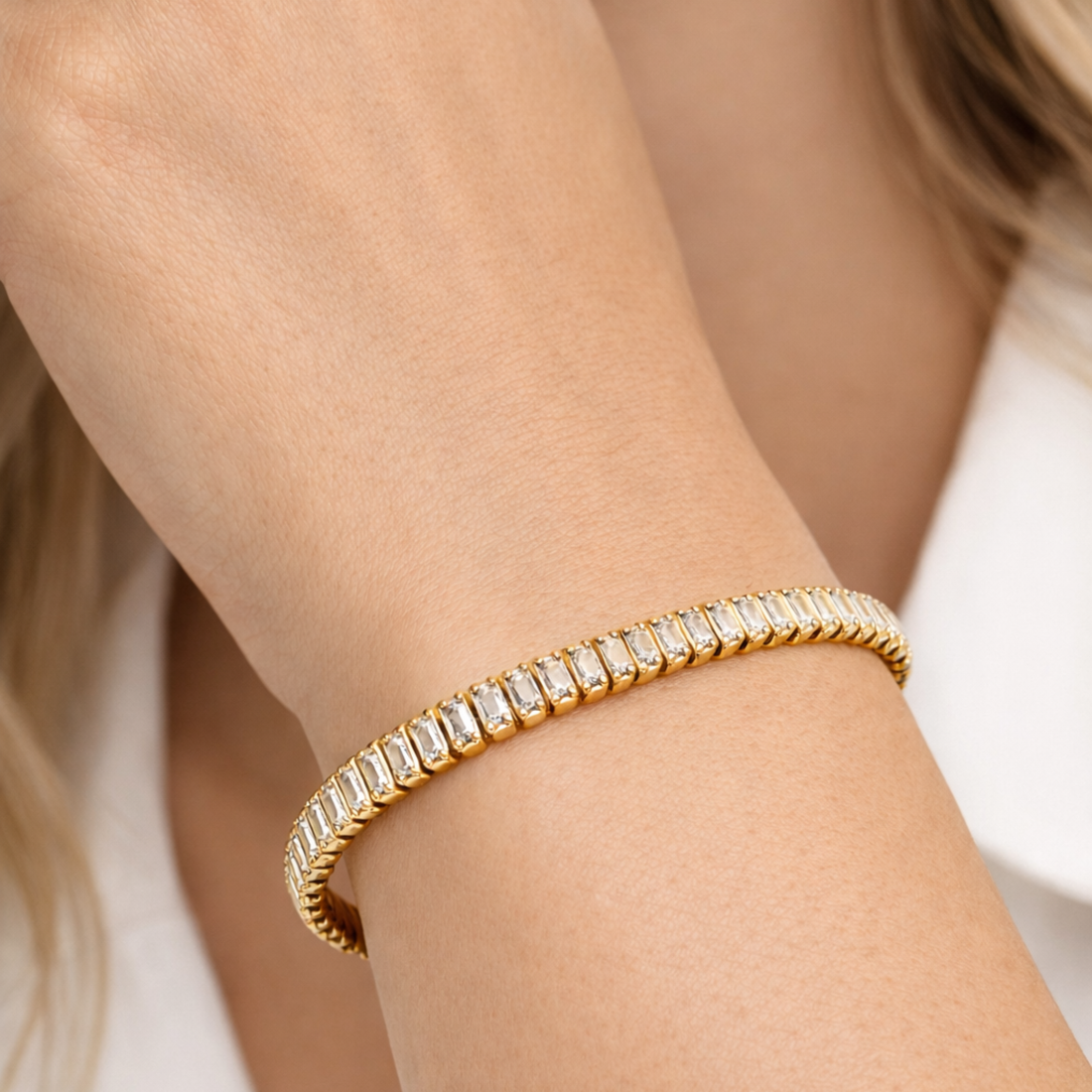 Brățară Tennis Baguette Gold | Bratari Zallmorra