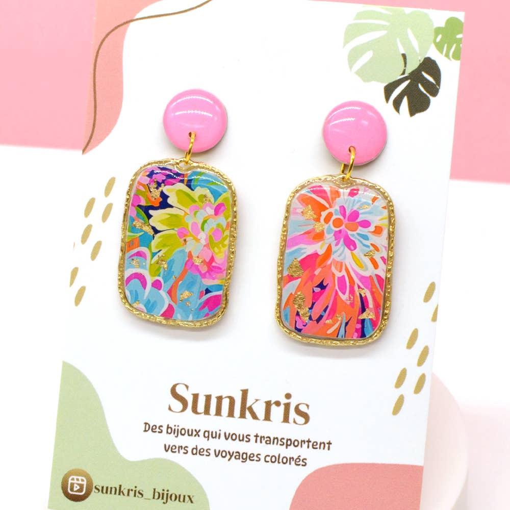 Cercei TROPICAL FLORAL – Handmade din Rășină și Oțel Inoxidabil Auriu | Zallmorra Artisan Collection