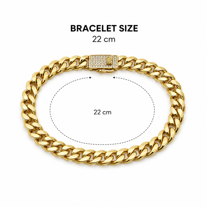 Brățară Cuban Gold Unisex 70 mm cu Închidere Ice Out –Suflat cu Aur, Rezistentă la Apă, Cutie Cadou Inclusă