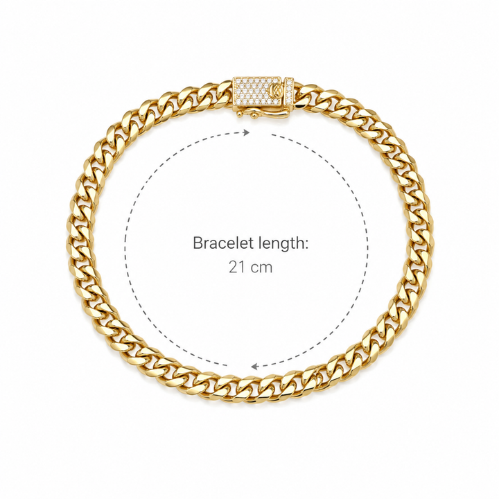 Brățară Cuban Gold Unisex 50 mm cu Închidere Ice Out –Suflat cu Aur, Rezistentă la Apă, Cutie Cadou Inclusă