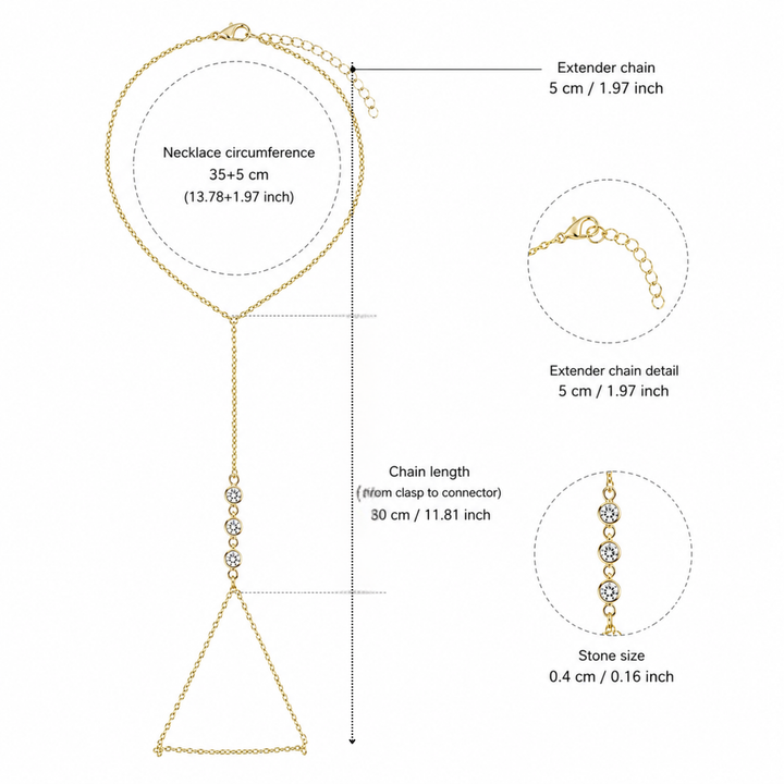 Brățară de Mână Gold Hand Chain cu 3 Pietre Zirconiu – Oțel Inoxidabil Rezistent la Apă