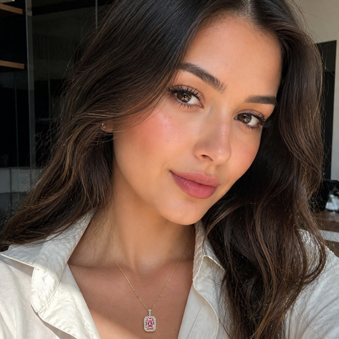 Colier Elegant Pink Radiance din Oțel Inoxidabil Auriu – Pandantiv Roz cu Cristale Zirconiu
