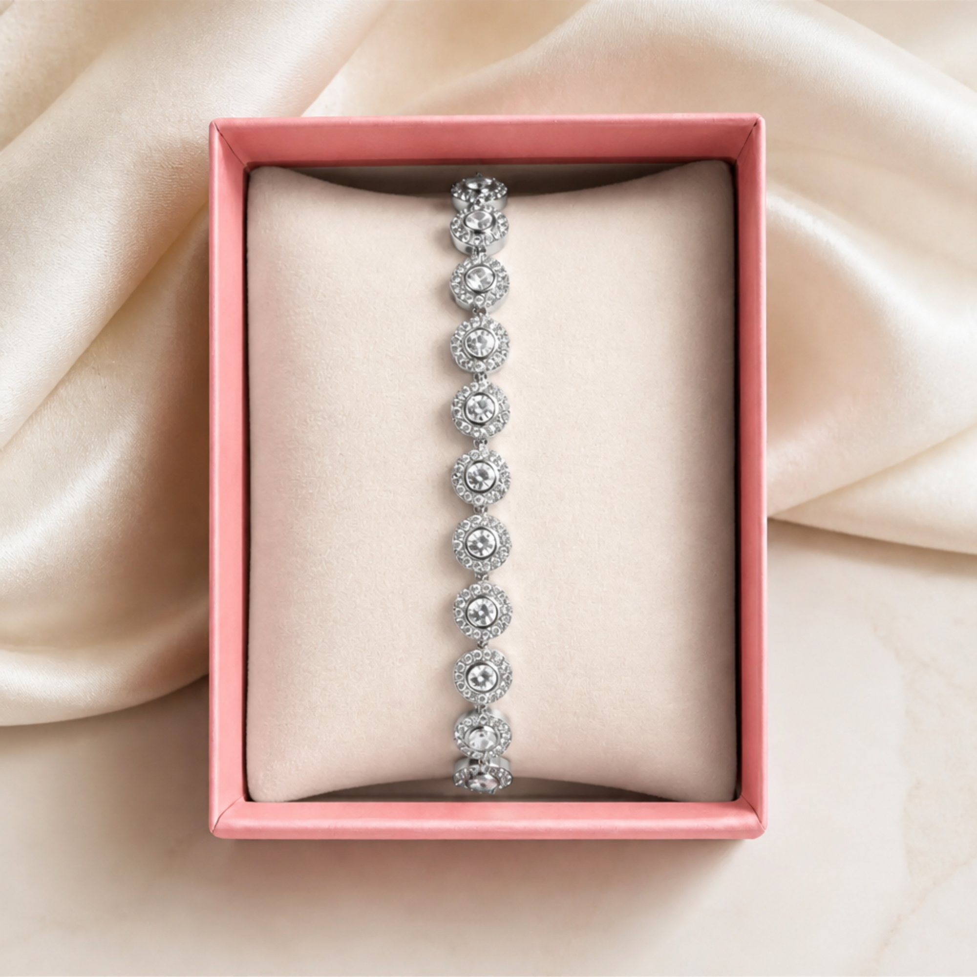 Brățară Tennis Angelic Argintie – Cristale Strălucitoare, Design Elegant Reglabil