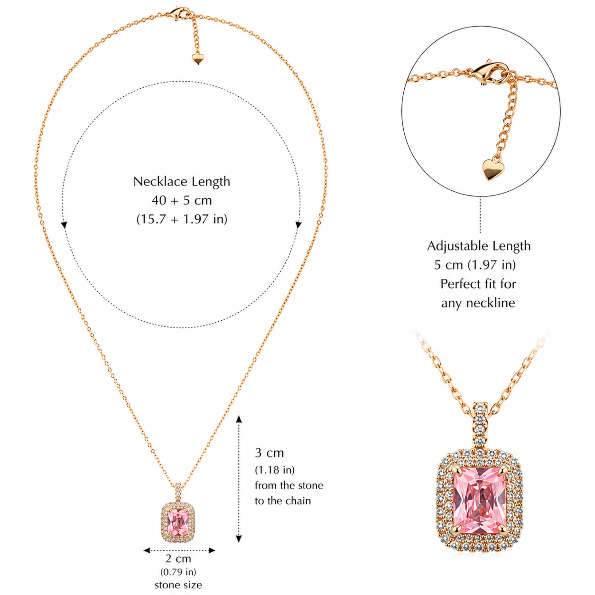 Colier Elegant Pink Radiance din Oțel Inoxidabil Auriu – Pandantiv Roz cu Cristale Zirconiu