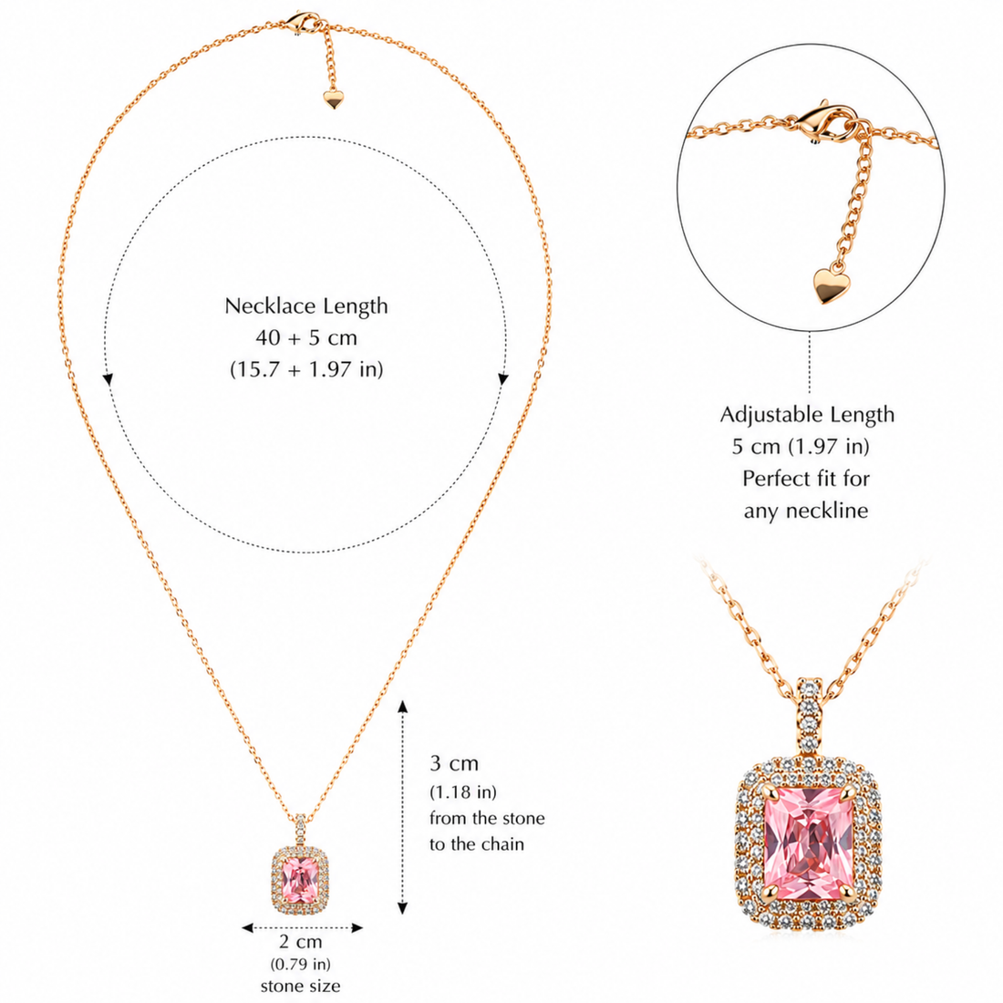 Colier Elegant Pink Radiance din Oțel Inoxidabil Auriu – Pandantiv Roz cu Cristale Zirconiu