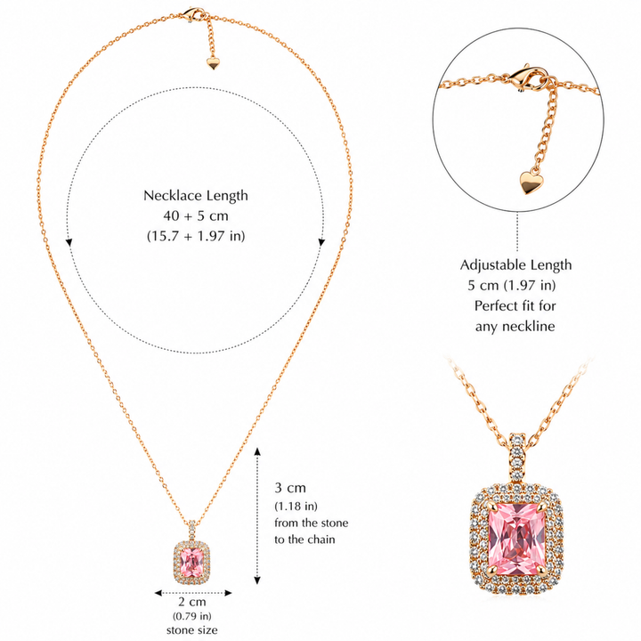 Colier Elegant Pink Radiance din Oțel Inoxidabil Auriu – Pandantiv Roz cu Cristale Zirconiu