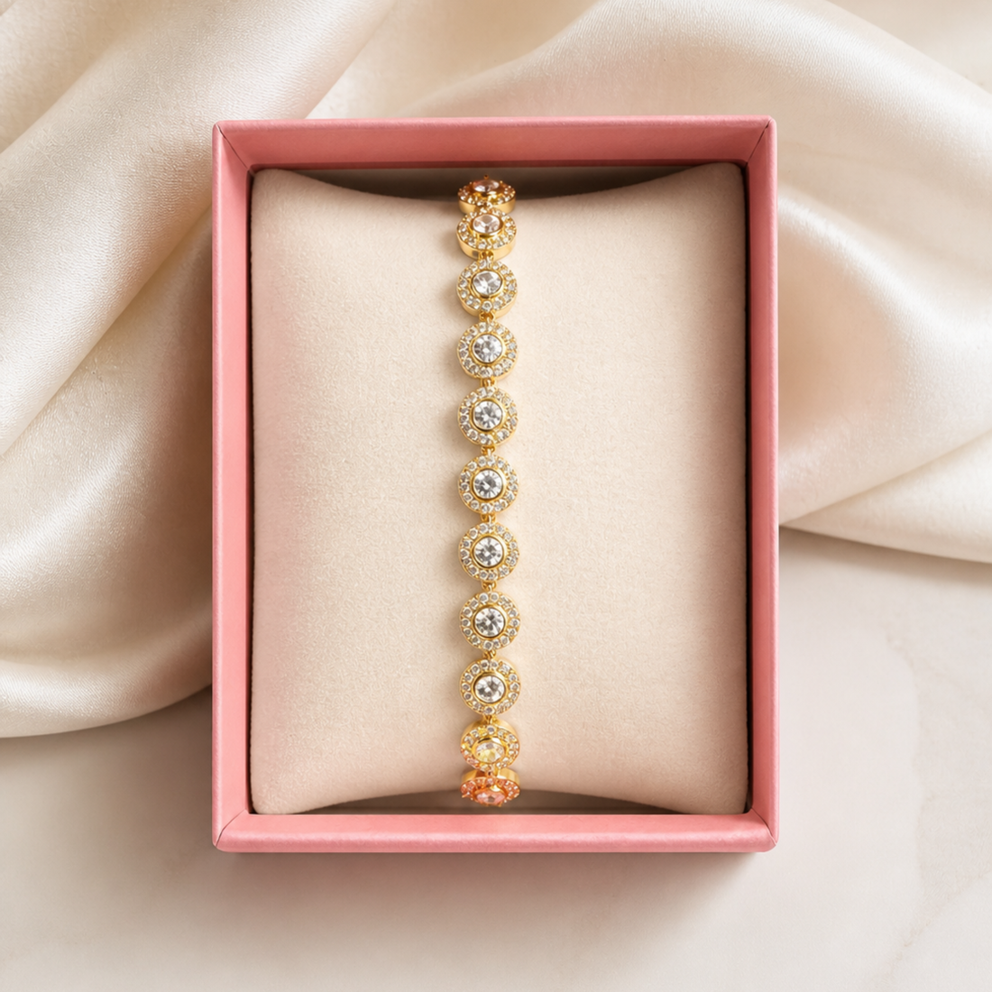 Brățară Tennis Angelic Aurie – Cristale Strălucitoare, Design Elegant Reglabil