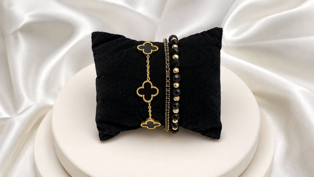 Set 3 Brățări Black & Gold – Charmuri și Cristale | Zallmorra