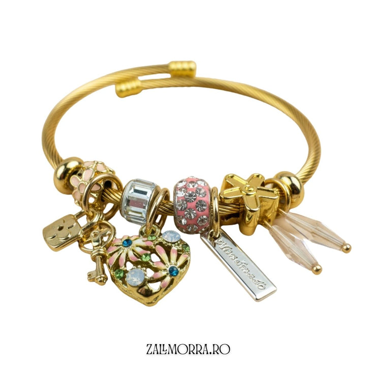 Brățară Charm „Garden Heart” – Auriu Premium, Cristale & Accesorii Florale