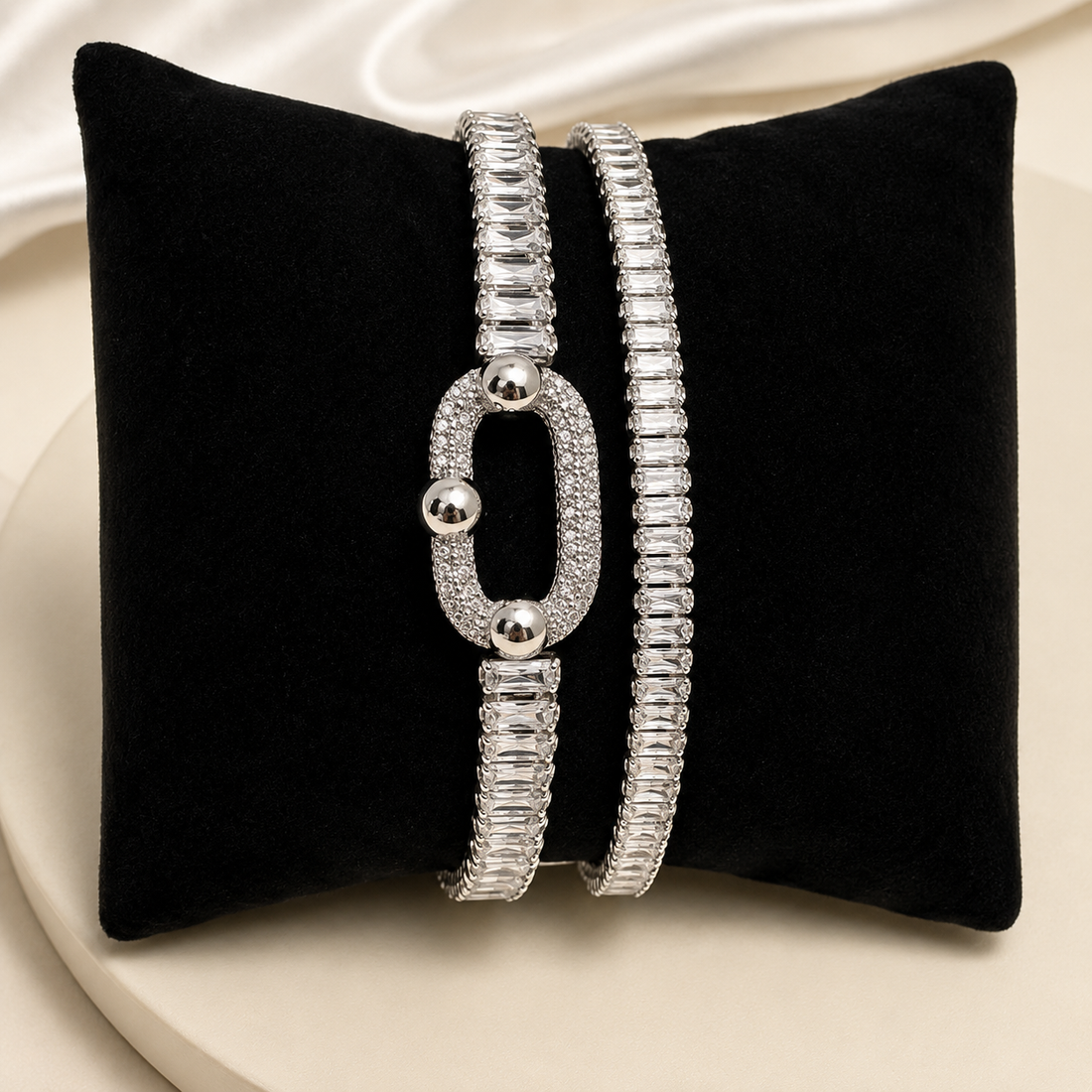 Set Silver Glow – Brățară Statement și Tennis Baguette