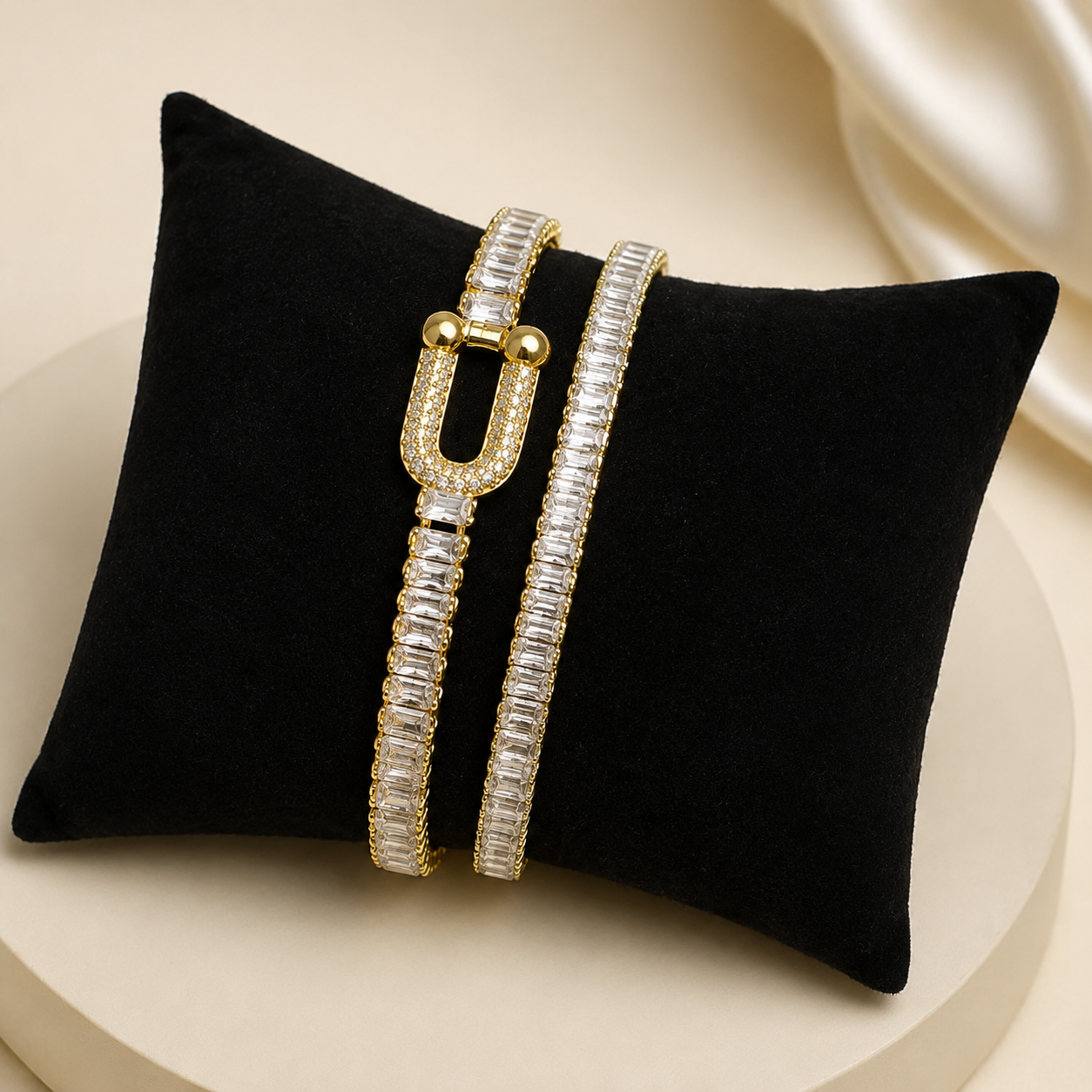 Set Golden U & Tennis – Set 2 brățări cu cristale baguette