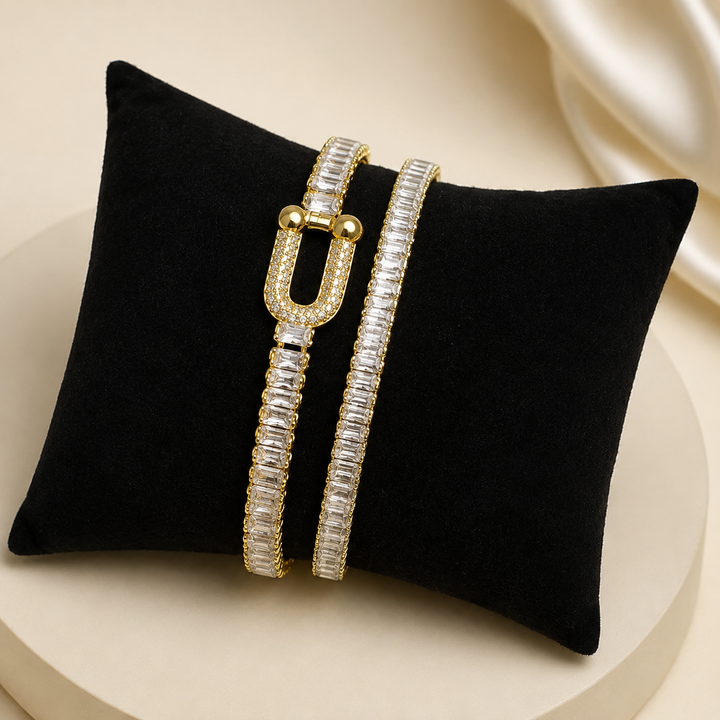 Set Golden U & Tennis – Set 2 brățări cu cristale baguette