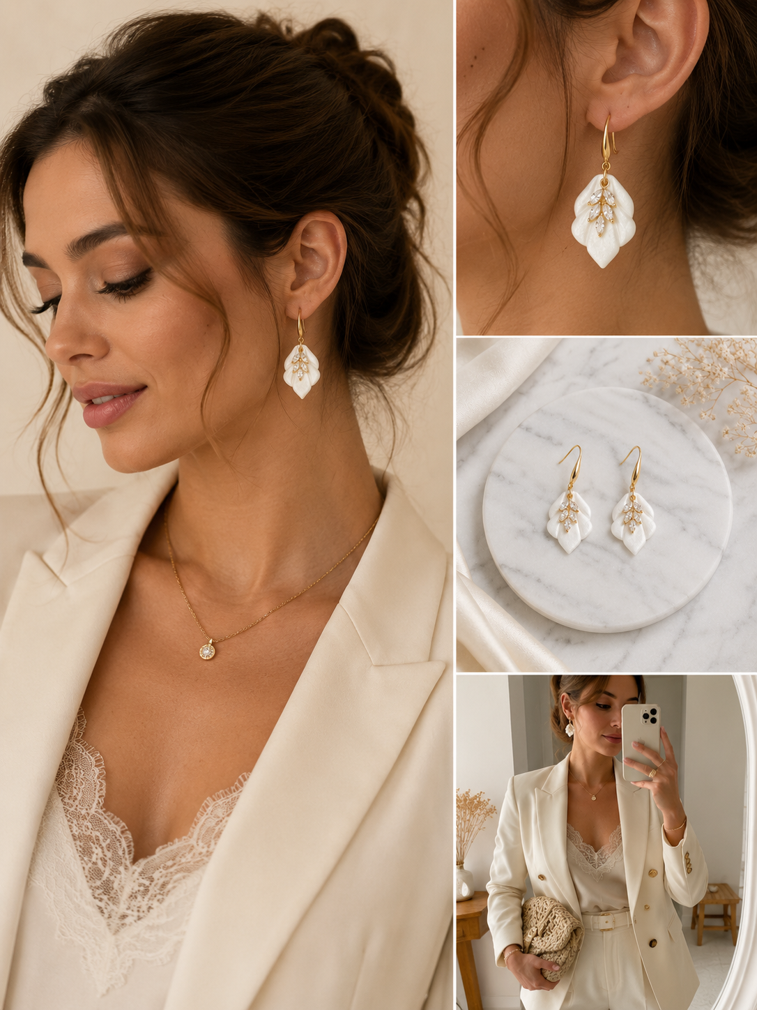 Cercei DESIREE Pearl – Argilă Polimerică și Zirconii Placate cu Aur 18K | Zallmorra Artisan Collection