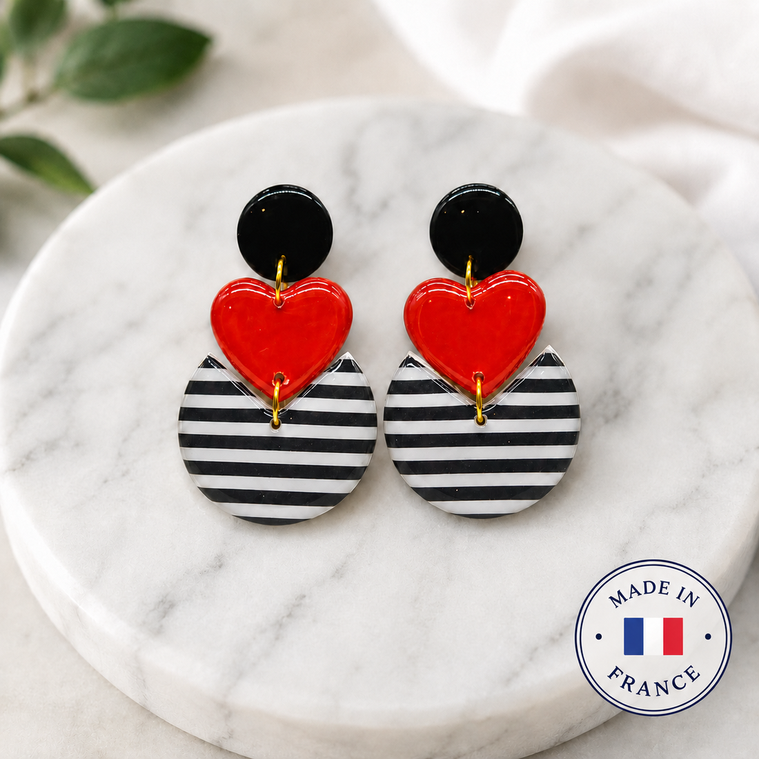 Cercei CUORE MARIN – Inimă Roșie și Dungi Navy Handmade | Zallmorra Artisan Collection