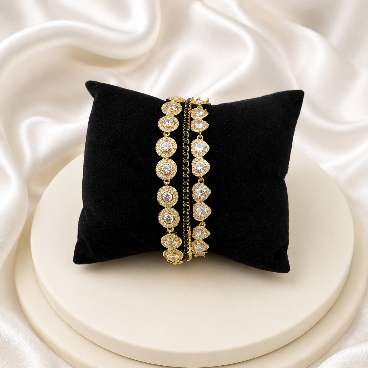 Bundle Golden Radiance – Set de 3 brățări aurii cu cristale