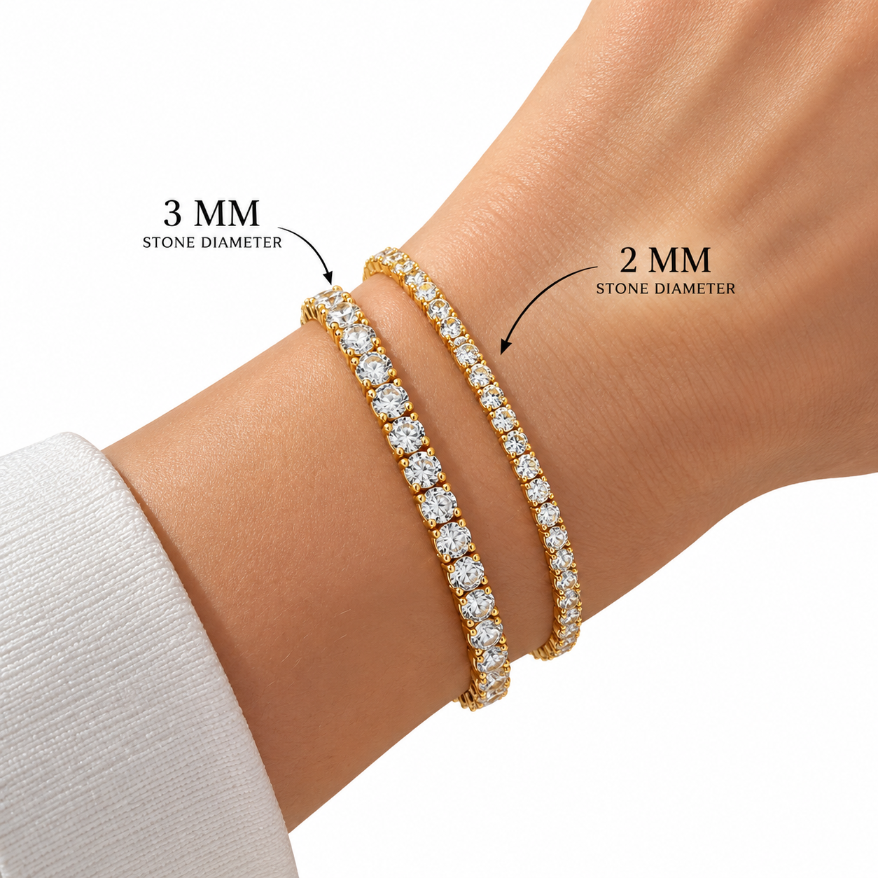 Brățară Tennis aurie cu zirconii – 2 mm / 3 mm