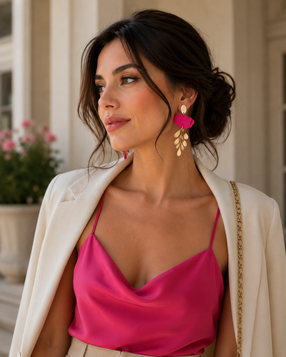 Outfit cu cercei roz statement -Cassia
