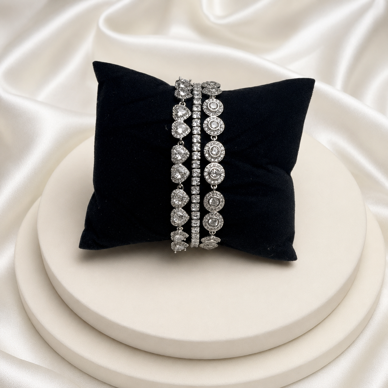 Set 3 Brățări Damă Silver Crystal – Modele Tennis și Cristale Transparente | Zallmorra